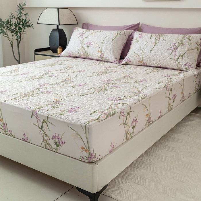 91家纺网 家纺一手货源 找家纺 优乐家纺 2025新款纯棉印花夹棉床笠三件套系列-纽扣款 迷雾