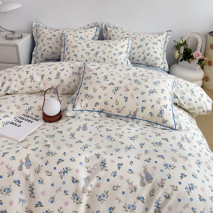 91家纺网 家纺一手货源 找家纺 乐童 2024新款直播爆款13070纯棉印花吊边款一字绣四件套 第五波 告白兔