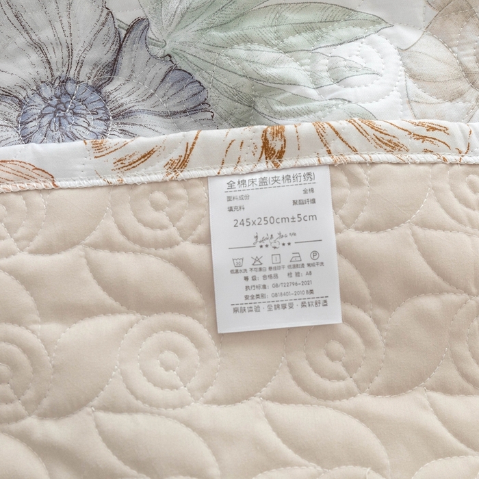 91家纺网 家纺一手货源 找家纺 优乐家纺 2025新款纯棉印花夹棉系列床盖三件套-纽扣款 春意盎然