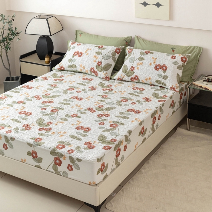 91家纺网 家纺一手货源 找家纺 优乐家纺 2025新款纯棉印花夹棉床笠三件套系列-纽扣款 和颜悦色