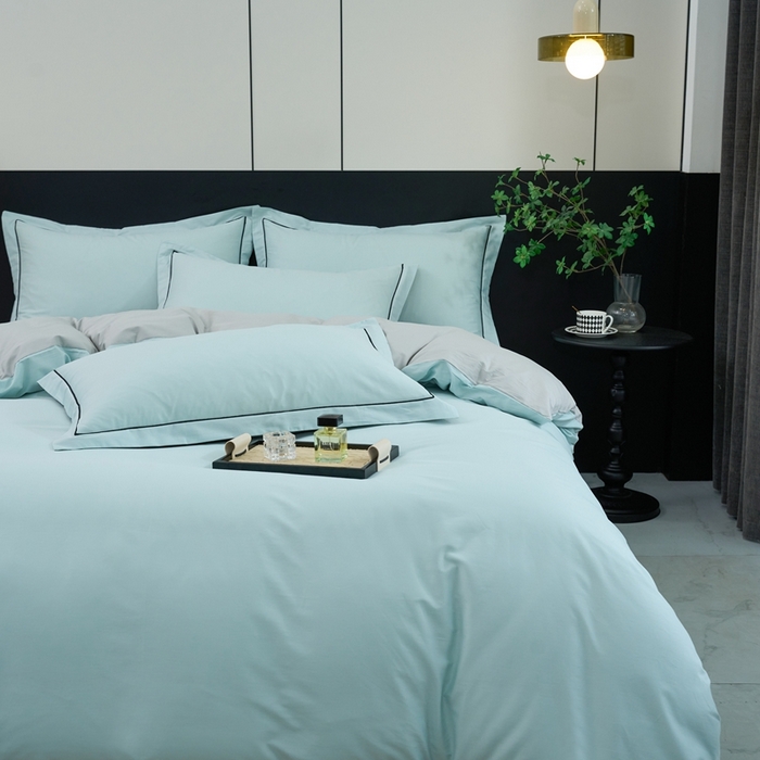 91家纺网 家纺一手货源 找家纺 三沁家居 2024新款精梳长绒棉四件套 灰绿