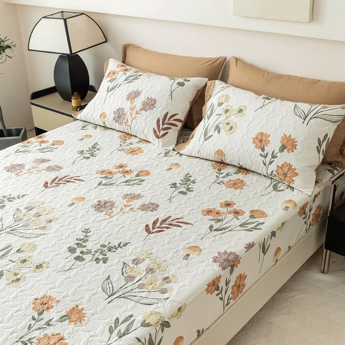 91家纺网 家纺一手货源 找家纺 优乐家纺 2025新款纯棉印花夹棉床笠三件套系列-纽扣款 南薇