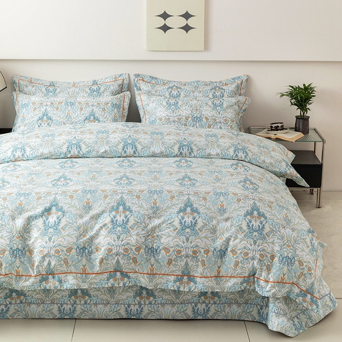 91家纺网 家纺一手货源 找家纺 优乐家纺 2025新款全棉斜纹13376单层被套夹棉床盖款四件套 普卡拉-兰