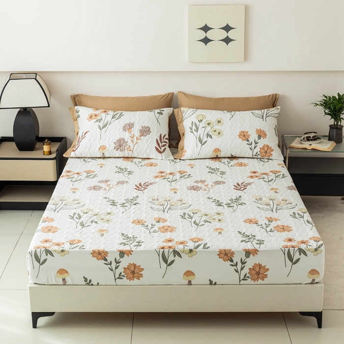 91家纺网 家纺一手货源 找家纺 优乐家纺 2025新款纯棉印花夹棉床笠三件套系列-纽扣款 南薇