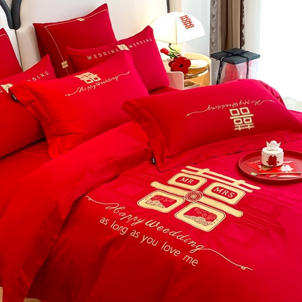 91家纺网 家纺一手货源 找家纺 （总） 2024新款长绒棉婚庆四件套系列三