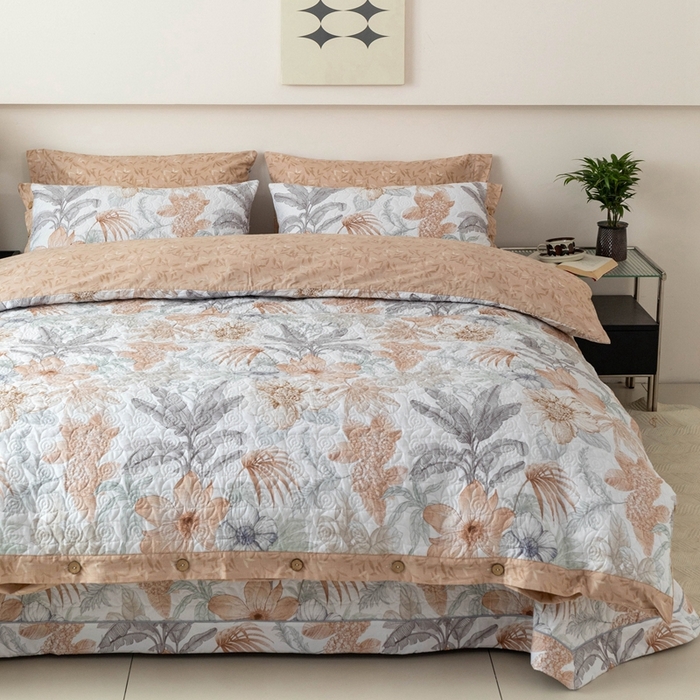 91家纺网 家纺一手货源 找家纺 优乐家纺 2025新款纯棉印花夹棉系列四件套-纽扣款 春意盎然