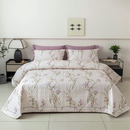 91家纺网 家纺一手货源 找家纺 （总）优乐家纺 2025新款纯棉印花夹棉系列床盖三件套-纽扣款