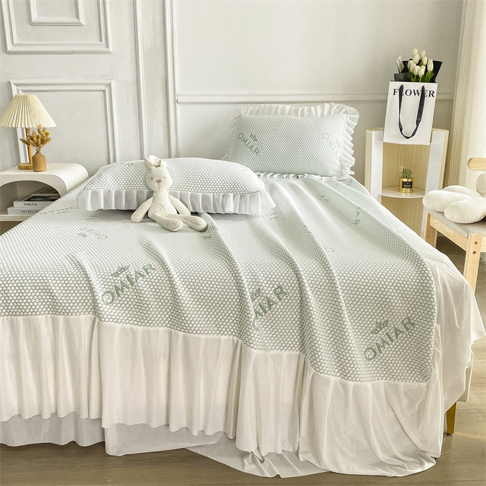 91家纺网 家纺一手货源 找家纺 叠派家纺 2024新款抗菌冰豆豆床裙款凉席-皇冠系 冰豆豆皇冠系列-床裙款 冰豆绿