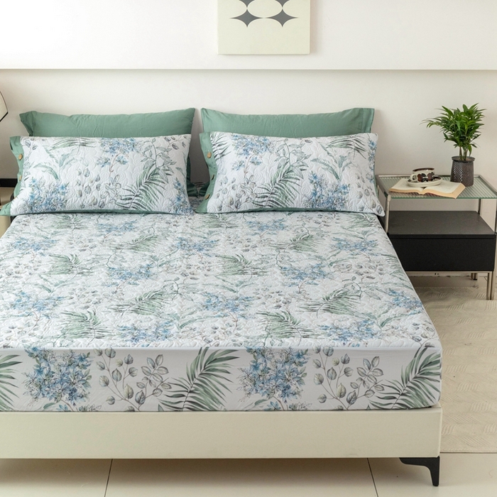 91家纺网 家纺一手货源 找家纺 优乐家纺 2025新款纯棉印花夹棉床笠三件套系列-纽扣款 早春