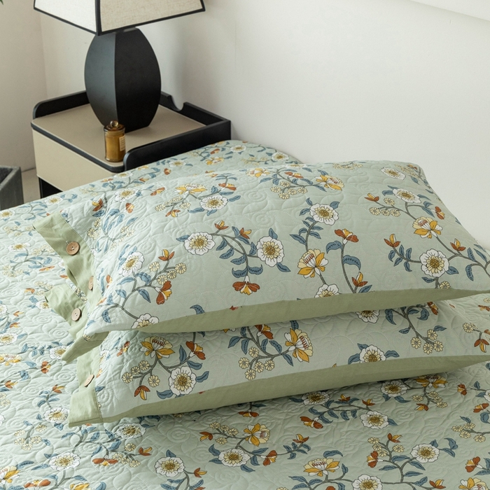 91家纺网 家纺一手货源 找家纺 优乐家纺 2025新款纯棉印花夹棉枕套系列-纽扣款 朵唯