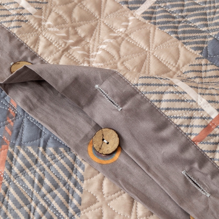 91家纺网 家纺一手货源 找家纺 优乐家纺 2025新款纯棉印花夹棉系列四件套-纽扣款 博尔-咖