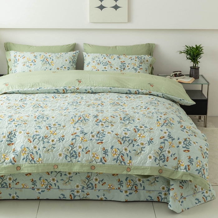 91家纺网 家纺一手货源 找家纺 优乐家纺 2025新款纯棉印花夹棉系列四件套-纽扣款 朵唯