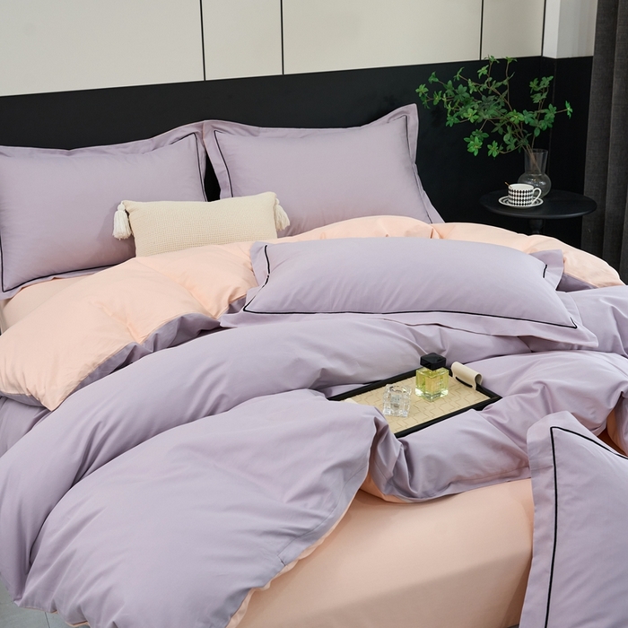 91家纺网 家纺一手货源 找家纺 三沁家居 2024新款精梳长绒棉四件套 紫玉