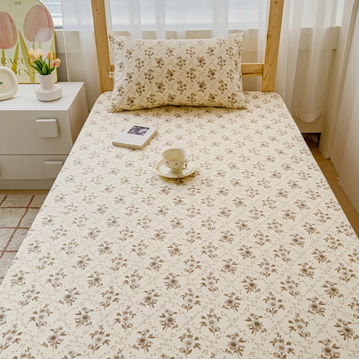 91家纺网 家纺一手货源 找家纺 金丝鸟家纺 2024新款学生款A类老粗布床笠 蔷薇