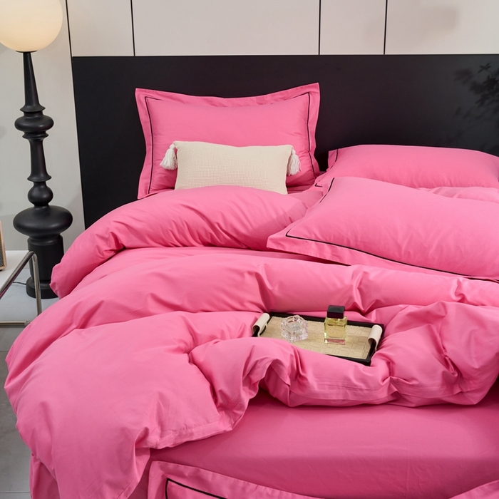 91家纺网 家纺一手货源 找家纺 三沁家居 2024新款精梳长绒棉四件套 树莓红