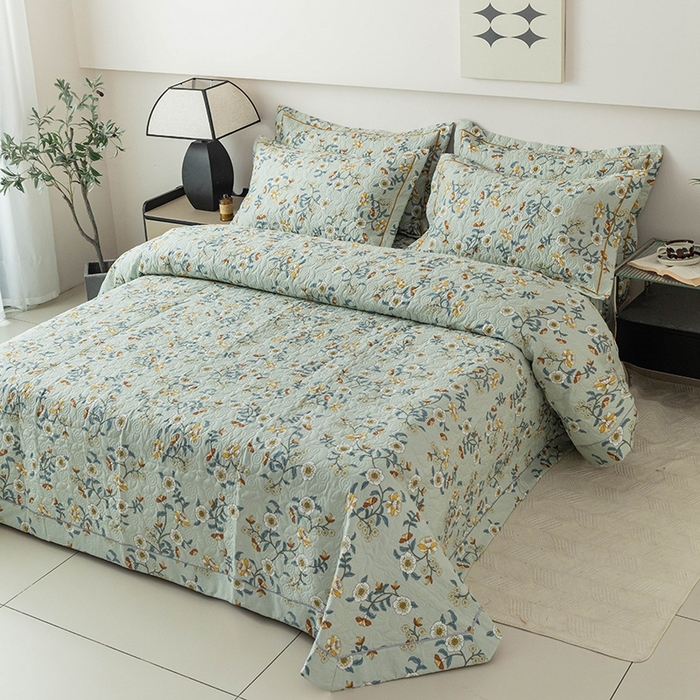 91家纺网 家纺一手货源 找家纺 优乐家纺 2025新款全棉斜纹13376宽边枕套床盖三件套 朵唯