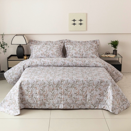 91家纺网 家纺一手货源 找家纺 优乐家纺 2025新款全棉斜纹13376宽边枕套床盖三件套 清婉