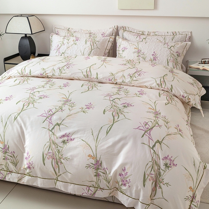 91家纺网 家纺一手货源 找家纺 优乐家纺 2025新款全棉斜纹13376单层被套夹棉床盖款四件套 迷雾