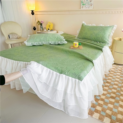屹成家纺 2024新款PE高分子冰丝凉席床裙款 爱丽丝-绿