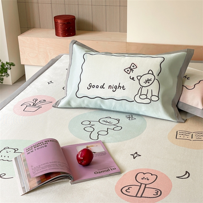 91家纺网 家纺一手货源 找家纺 圆岛家纺 2024新款900D卡通冰丝养生席 五彩小咪