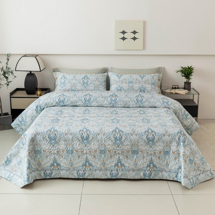 91家纺网 家纺一手货源 找家纺 （总）优乐家纺 2025新款纯棉印花夹棉系列床盖三件套-纽扣款