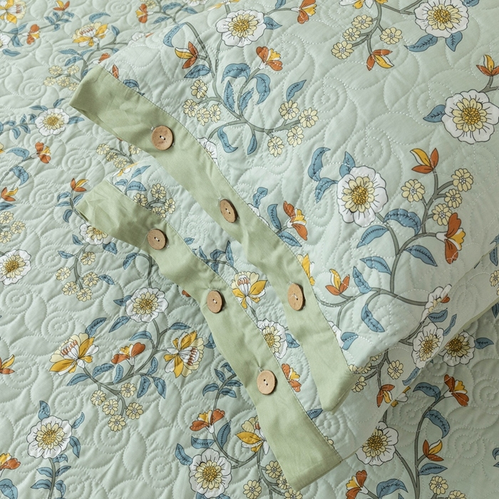 91家纺网 家纺一手货源 找家纺 优乐家纺 2025新款纯棉印花夹棉枕套系列-纽扣款 朵唯