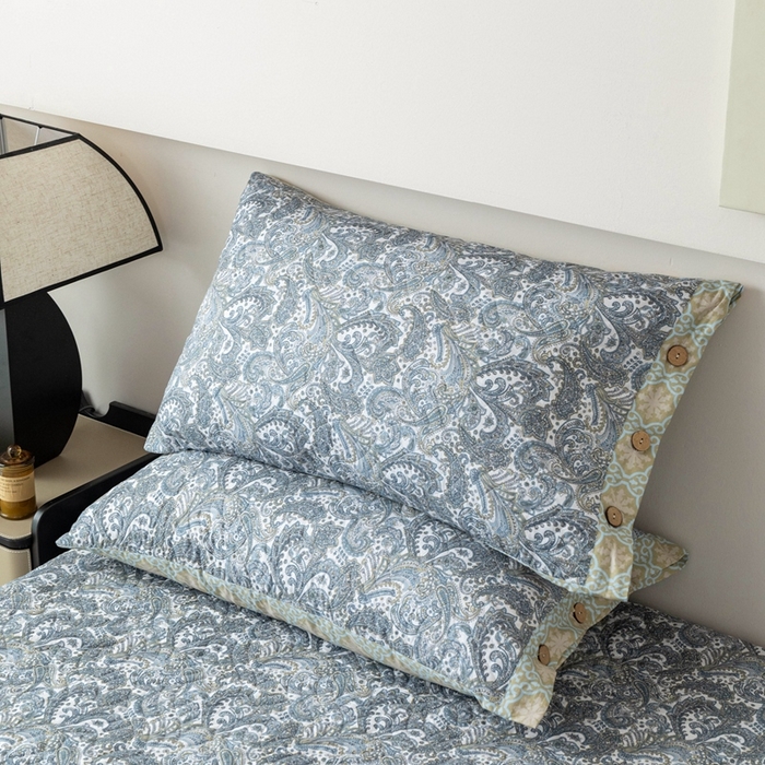 91家纺网 家纺一手货源 找家纺 优乐家纺 2025新款纯棉印花夹棉枕套系列-纽扣款 波西米亚