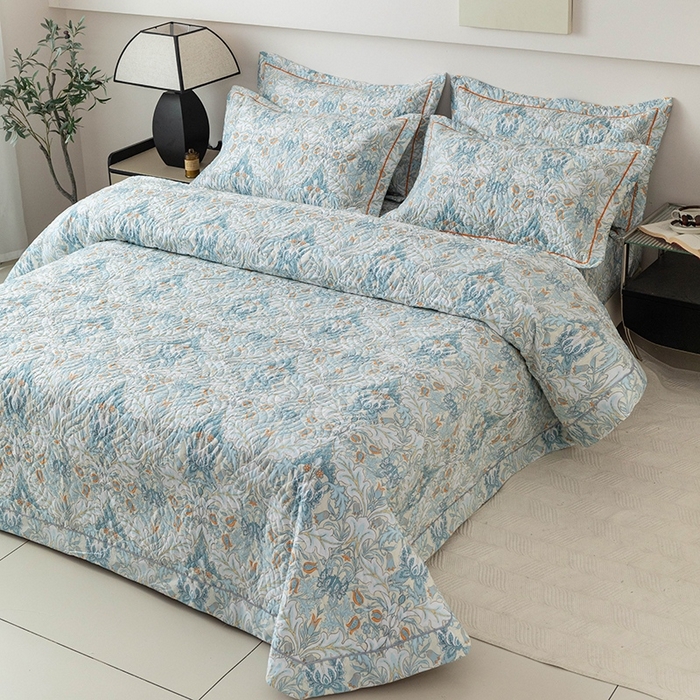 91家纺网 家纺一手货源 找家纺 优乐家纺 2025新款全棉斜纹13376宽边枕套床盖三件套 普卡拉-兰