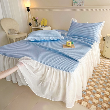 屹成家纺 2024新款凉豆豆床裙款冰丝凉席 豆豆-蓝色