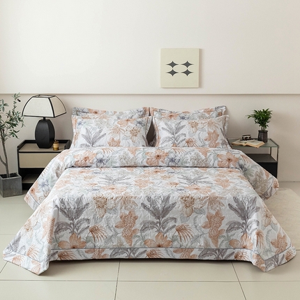 91家纺网 家纺一手货源 找家纺 优乐家纺 2025新款全棉斜纹13376宽边枕套床盖三件套 春意盎然