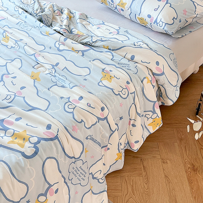 91家纺网 家纺一手货源 找家纺 天瑜家纺 2024新款三丽鸥针织夏被 五星玉桂狗蓝