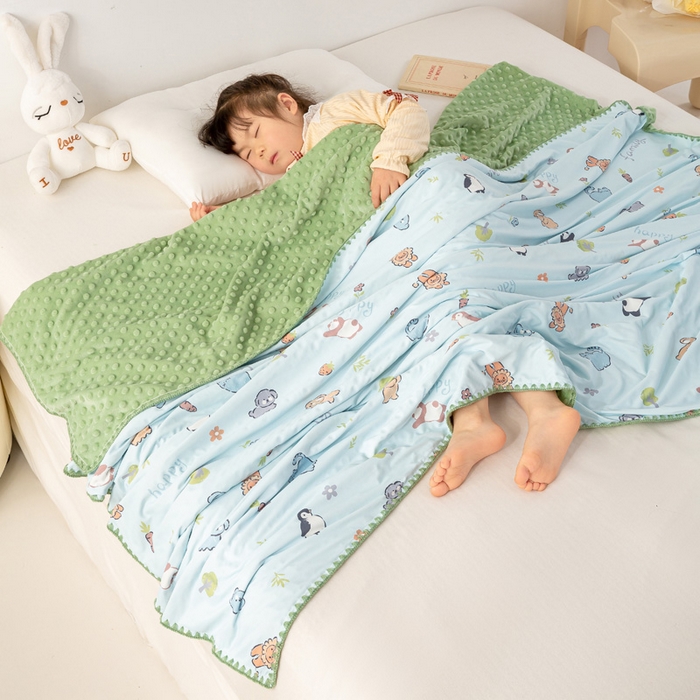 91家纺网 家纺一手货源 找家纺 柏薇 2024新款儿童凉感针织豆豆绒盖毯 宠物乐园