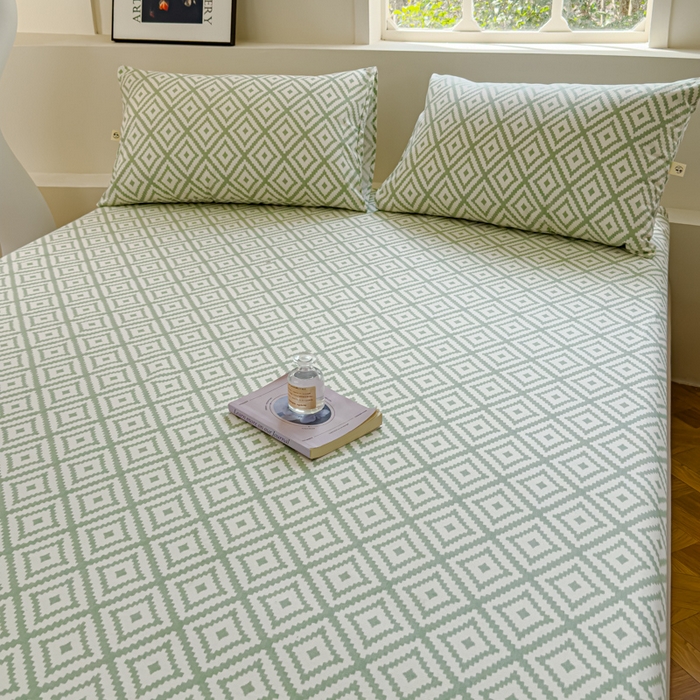 91家纺网 家纺一手货源 找家纺 金丝鸟家纺 2024新款成人款A类老粗布床笠 围城 绿