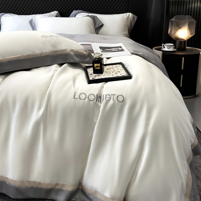 91家纺网 家纺一手货源 找家纺 （总）优悦生活馆 宽边拼角冰丝刺绣四件套-仰望