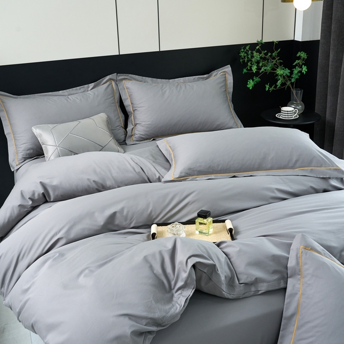 91家纺网 家纺一手货源 找家纺 三沁家居 2024新款精梳长绒棉四件套 高级灰