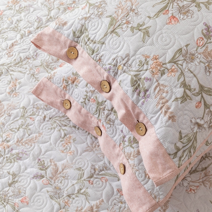 91家纺网 家纺一手货源 找家纺 优乐家纺 2025新款纯棉印花夹棉枕套系列-纽扣款 清婉