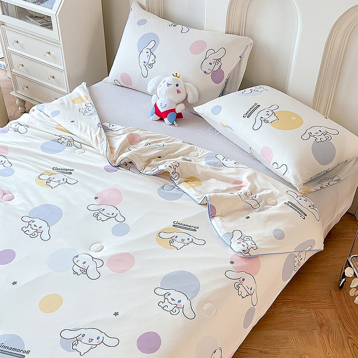 91家纺网 家纺一手货源 找家纺 天瑜家纺 2024新款三丽鸥针织夏被 波点玉桂狗