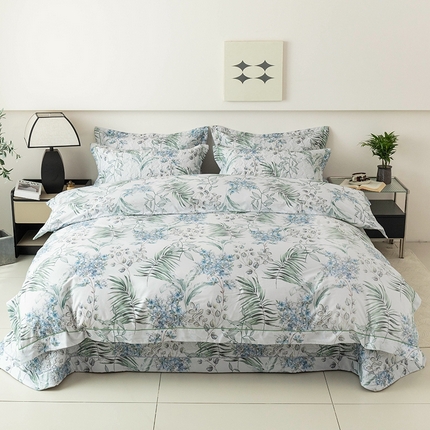 优乐家纺 2025新款全棉斜纹13376单层被套夹棉床盖款四件套 早春