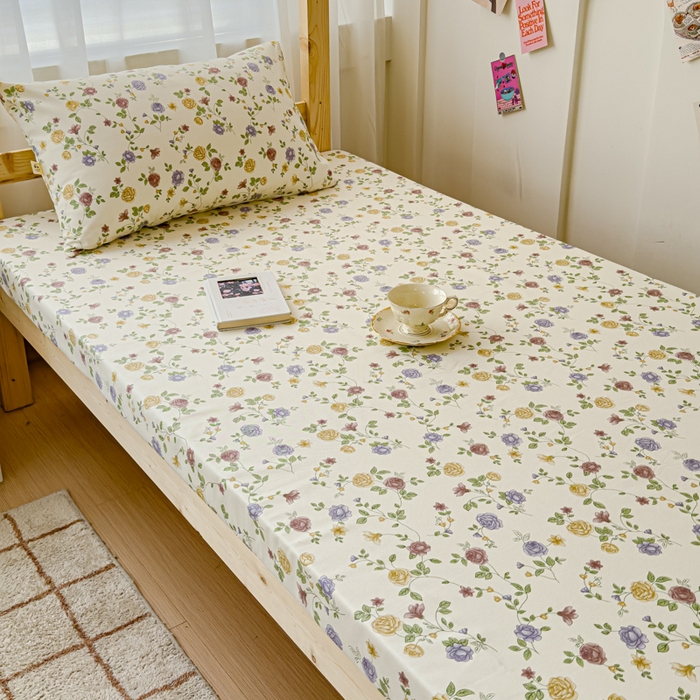 91家纺网 家纺一手货源 找家纺 金丝鸟家纺 2024新款学生款A类老粗布床笠 花蔓