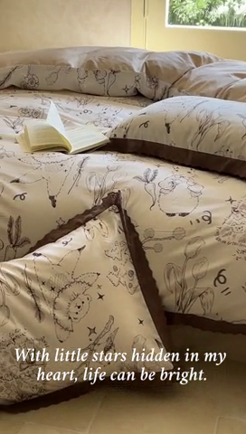 91家纺网 家纺一手货源 找家纺 （总）圆岛家纺 2024新款原创手绘系列100s 全棉数码印花四件套-帕丁顿之森