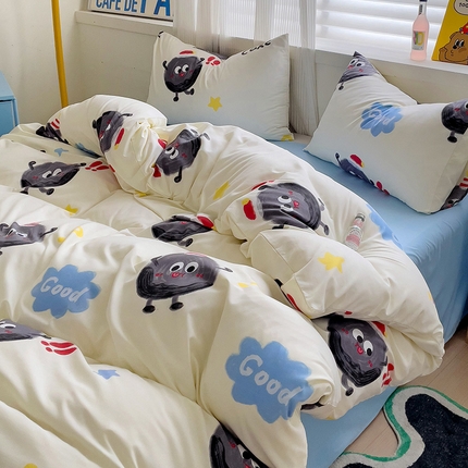91家纺网 家纺一手货源 找家纺 慕晨 2024新款A类母婴级水洗云朵棉单被套床上用品卡通儿童宿舍 黑煤球