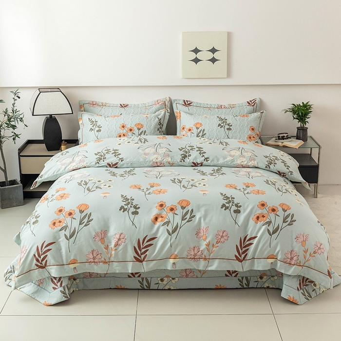 91家纺网 家纺一手货源 找家纺 优乐家纺 2025新款全棉斜纹13376单层被套夹棉床盖款四件套 南薇-兰