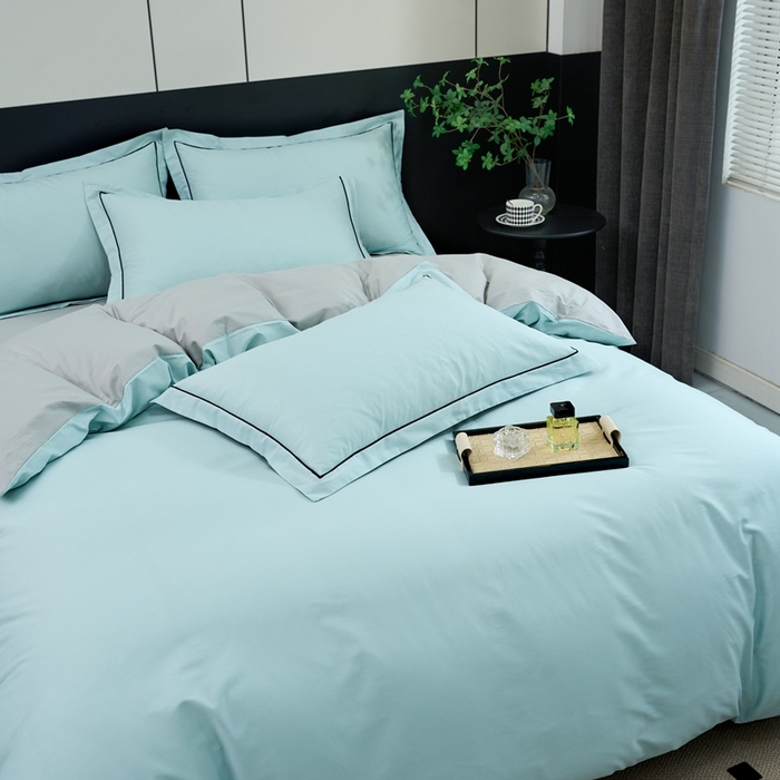 91家纺网 家纺一手货源 找家纺 三沁家居 2024新款精梳长绒棉四件套 灰绿