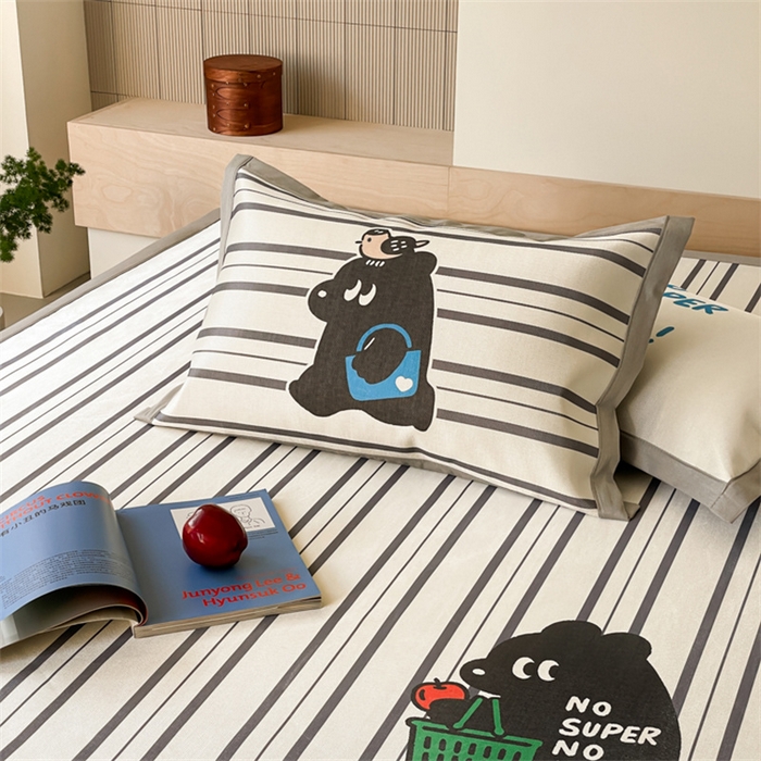 91家纺网 家纺一手货源 找家纺 圆岛家纺 2024新款900D卡通冰丝养生席 黑仔豆