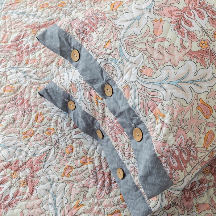 91家纺网 家纺一手货源 找家纺 优乐家纺 2025新款纯棉印花夹棉枕套系列-纽扣款 普卡拉-红