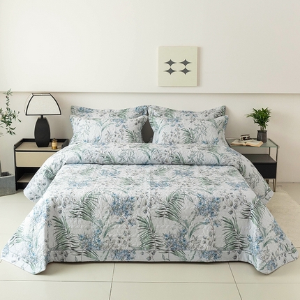 优乐家纺 2025新款全棉斜纹13376宽边枕套床盖三件套 早春