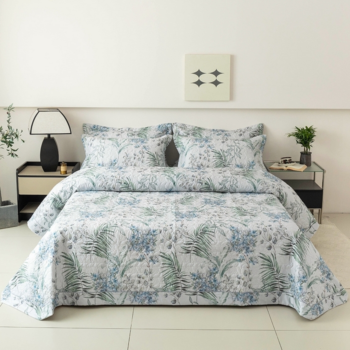 91家纺网 家纺一手货源 找家纺 优乐家纺 2025新款全棉斜纹13376宽边枕套床盖三件套 早春