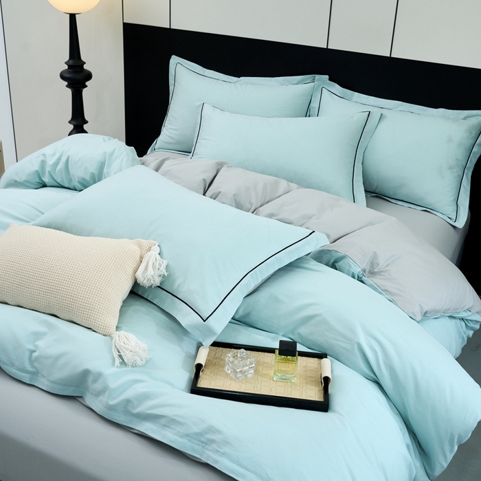 91家纺网 家纺一手货源 找家纺 三沁家居 2024新款精梳长绒棉四件套 灰绿