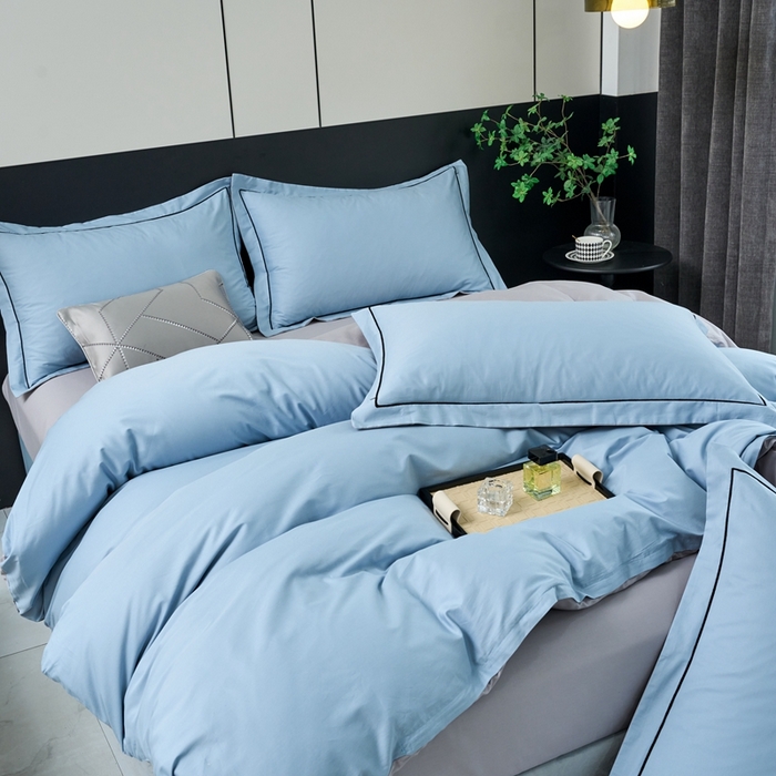 91家纺网 家纺一手货源 找家纺 三沁家居 2024新款精梳长绒棉四件套 蓝灰