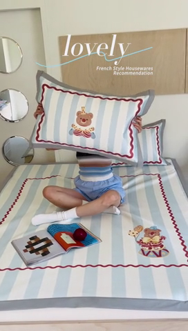 91家纺网 家纺一手货源 找家纺 圆岛家纺 2024新款900D卡通冰丝养生席 马戏小熊